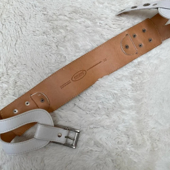 Vintage - Y2K Brave Chunky White Leather Hip / Waist Belt - Picture 3 of 5